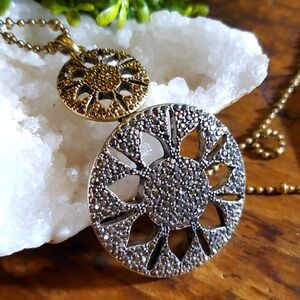 NWT Lucky Brand Two-tone Sunburst Pendant Necklace 29"